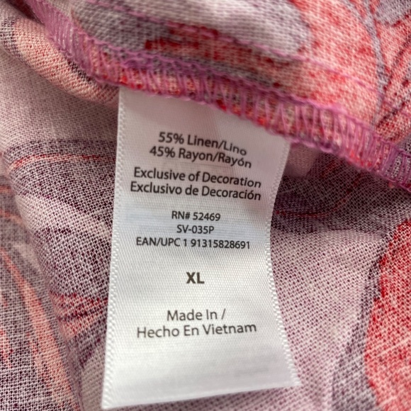 SOFIA VERGARA Women's Size XL Tropical Pink Palm Leaves Button Up Tie Blouse - Picture 4 of 5